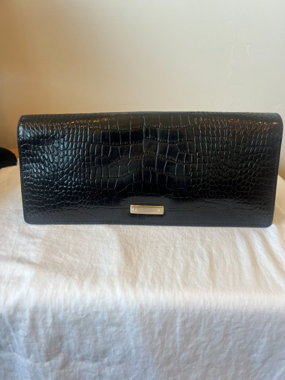 Antonio Melani Black Croc Embossed Leather Clutch Gold Clasp Evening Bag